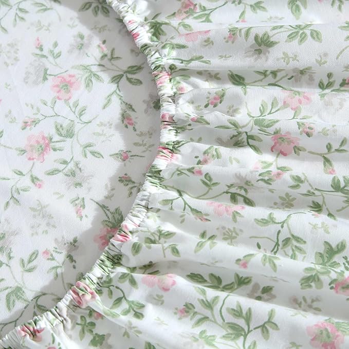 Laura Ashley - Twin Sheet Set, Crisp & Cool Cotton Percale Bedding with Deep Pockets, Lightweight for Year Round Comfort, Bed Sheets with Matching Pillowcase (Bonnie Pink/Beige)
