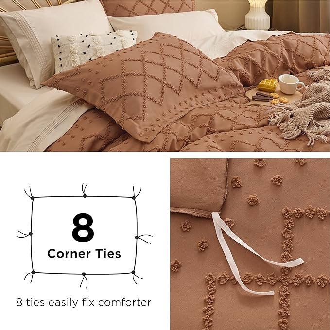 Bedsure Boho Duvet Cover King Size, Burnt Orange Breathable & Soft Boho Bedding, Machine Washable Comforter Cover for All Seasons, Includes 1 Duvet Cover 104"x90" with 2 Pillow Shams & Zipper Closure