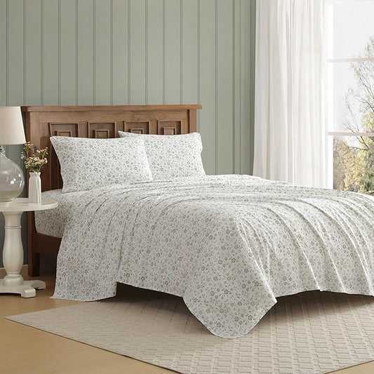Laura Ashley - Full Sheet Set, Crisp & Cool Cotton Percale Bedding with Deep Pockets, Lightweight for Year Round Comfort, Bed Sheets with Matching Pillowcases (Miranda Green)