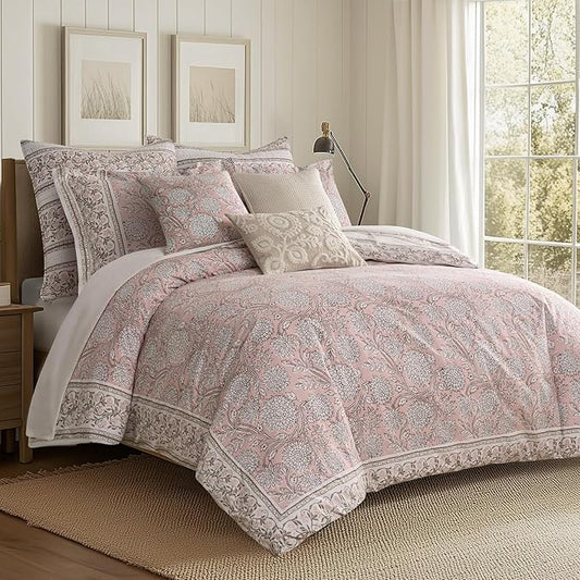 Levtex Home Adare Blush Reversible Queen Duvet Cover Set (90x94in) with 2 Pillow Shams (26x20in) - Floral Bedding - Blush and White - 100% Cotton Queen Size Duvet Cover Set - Soft, Pre-Washed
