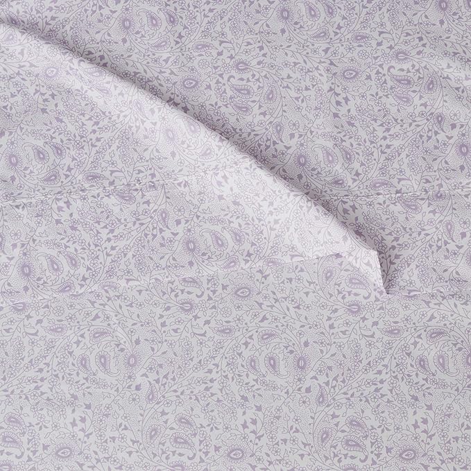 Amazon Basics Lightweight Super Soft Easy Care Microfiber Bed Sheet Set with 14" Deep Pockets - King, Lavender Paisley