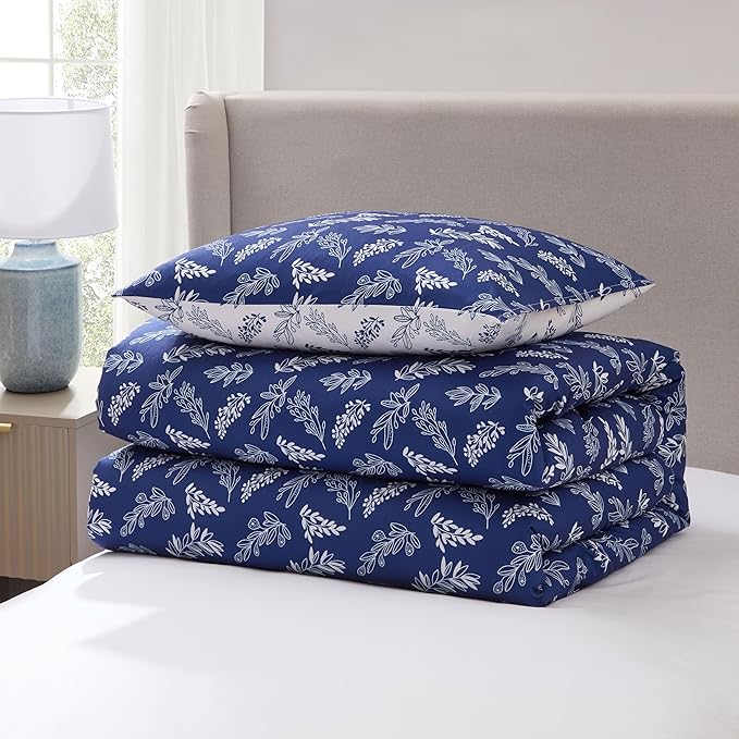 Nestl Twin/Twin XL Comforter Set - Majestic Blue Bed in a Bag Twin, 2 Pieces Reversible Bed Set, Soft Floral Bedding Set for College Dorm, All Season Botanical Comforters with Pillow Sham