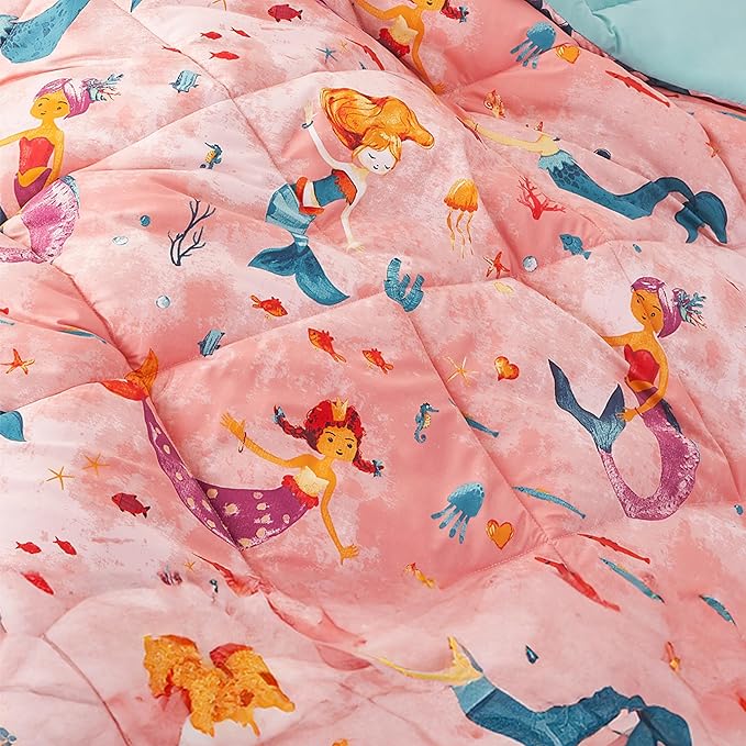 Twin Mermaid Bedding Sets for Girls, 2 Pieces Kids Twin Comforter Sets, Super Soft Lightweight for All Seasons, Includes 1 Comforter (66"x86") and 1 Pillowcase (20"x26"+2")