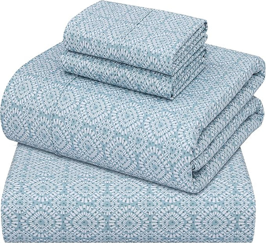 ZOYER 100% Cotton Sheets – Full Size Percale Bedding, Cooling & Breathable, Durable with a Crisp, Soft & Comfortable Feel, 16" Deep Pocket, 4-Piece Set, Teal Geo