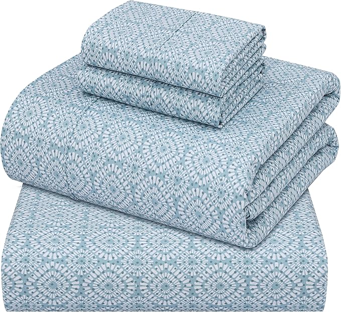 ZOYER 100% Cotton Sheets – California King Percale Bedding, Cooling & Breathable, Durable with a Crisp, Soft & Comfortable Feel, 14" Deep Pocket, 4-Piece Set, Teal Geo
