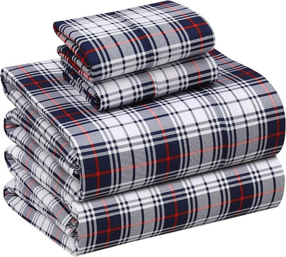 RUVANTI 100% Cotton Sheets – Full Size Percale Bedding, Cooling & Breathable Floral Design, Durable with a Crisp, Soft & Comfortable Feel, 16" Deep Pocket, 4-Piece Set, Prussian