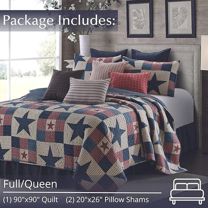Virah Bella 3 Piece Queen Cabin Quilt Bedding Set - Mountain Cabin Gray - Rustic Country Reversible Patchwork Comforter Set with Decorative Pillow Shams, Blue/White