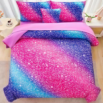RYNGHIPY Rainbow Bed in A Bag Twin Size Girly Pink Purple Blue Gradient Galaxy Print Comforter Set with Sheets Pillowcases