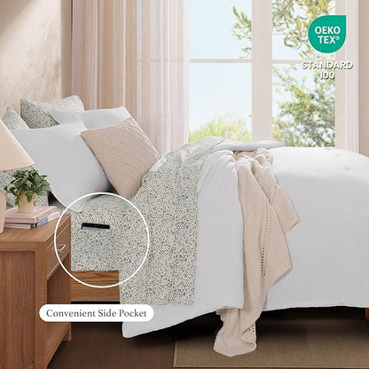Monbix Full Size Comforter Set - 7 Pieces White Prewashed Bed in a Bag Full Bedding Sets with Comforters, All Seasons Ultra Soft Comforter Bed Set with Sheets, Pillowcases & Shams
