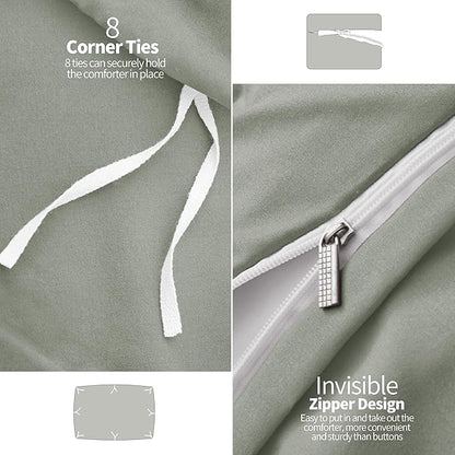 VACVELT 5 Piece Pinch Pleated Duvet Cover King Size Set, Light Gray Pintuck Duvet Cover with Zipper & 8 Ties, Shabby Chic Microfiber + 2 Pillow Shams + 2 Pillowcases, No Comforter