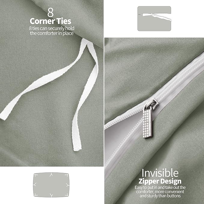 VACVELT 5 Piece Pinch Pleated Duvet Cover Full/Queen Size Set, Light Gray Pintuck Duvet Cover with Zipper & 8 Ties, Shabby Chic Microfiber + 2 Pillow Shams + 2 Pillowcases, No Comforter