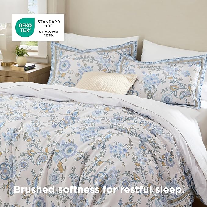 Bedsure Duvet Cover Queen Size - Reversible Paisley Scrolls Floral Duvet Cover Set with Zipper Closure, 3 Pieces Oat Milk Bedding Set with 8 Corner Ties and 2 Pillow Shams 20"x26"