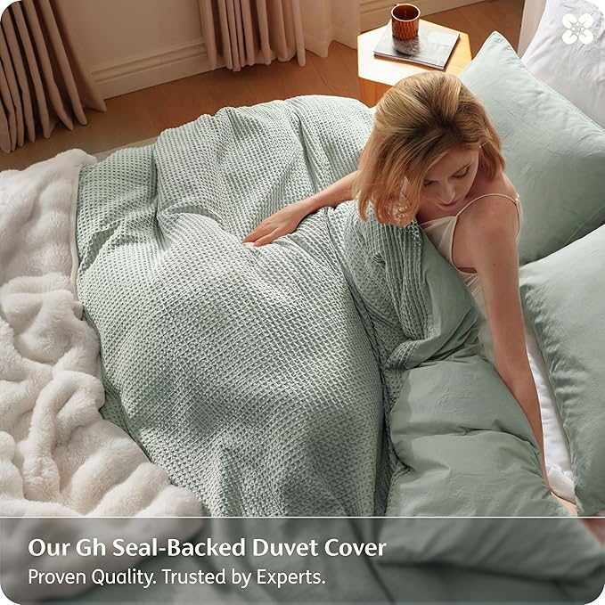 Bedsure Cotton Duvet Cover King Size - 100% Cotton Waffle Weave Sage Green Duvet Cover, PureWoven Textured Breathable Bedding Comforter Cover for All Season, 1 Duvet Cover Only 104"x90"