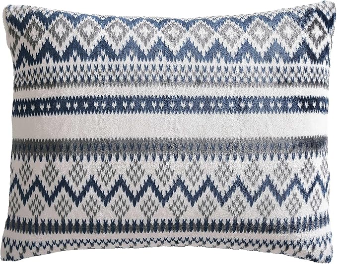 Eddie Bauer - Twin Comforter Set, Reversible Plush Bedding with Matching Sham, Dorm Essentials, Oeko-Tex Certified (Shelton Fair Isle Navy)