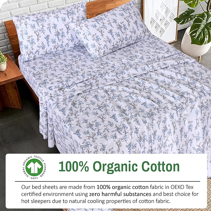 RUVANTI 100% Organic Cotton Sheets California King, Percale Weave, GOTS Certified, 4-Piece Set, Deep Pocket 13", Crisp & Breathable, Soft Durable Bedding, Sábanas Algodón Orgánico – Deluxe