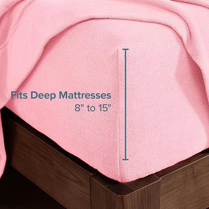 Bare Home Super Soft Fleece Sheet Set - Twin Size - Extra Plush Polar Fleece, No-Pilling Bed Sheets - All Season Cozy Warmth (Twin, Light Pink)