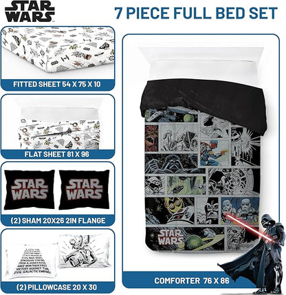 Jay Franco Star Wars Comic Book Full Size Comforter Set - 7 Piece Bedding Includes Sheet Set & Pillow Covers - Super Soft Cozy Kids Bedding