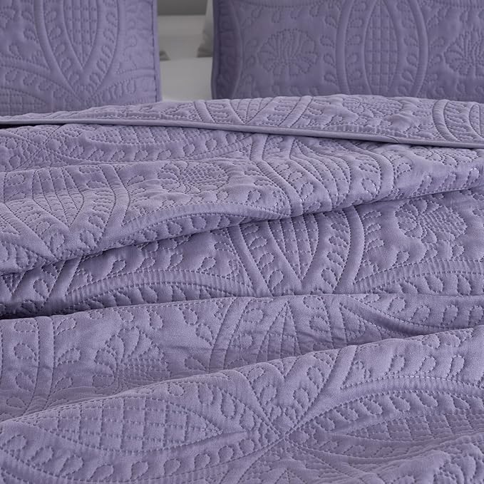 Chezmoi Collection Austin Queen Oversized Bedspread Set, 3-Piece Pinsonic Quilted Lightweight Microfiber Bedspread Coverlet, Dusty Purple | Oversized, Lightweight, Fade Resistant