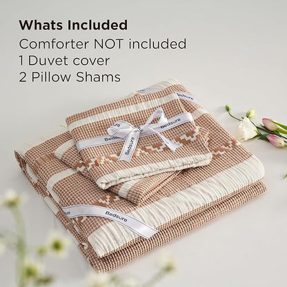 Bedsure Waffle Weave Duvet Cover Queen - 100% Cotton Boho Duvet Cover Set with 2 Pillowcases - Extra Soft Terracotta Textured Comforter Cover with Zipper Closure (Queen, 90"x90")