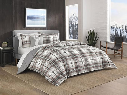 Eddie Bauer - Twin Comforter Set, Reversible Bedding with Matching Sham, Medium-Weight for Year Round Use, Dorm Essentials (Alder Grey/Red)