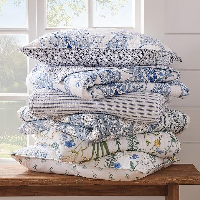Levtex Home Adare Blue Reversible Twin XL/Twin Quilt Set (68x86in) with 1 Pillow Sham (26x20in) - Floral Bedding - Blue White - Cotton Twin Size Quilt Bedding Set - Lightweight, Soft, Pre-Washed