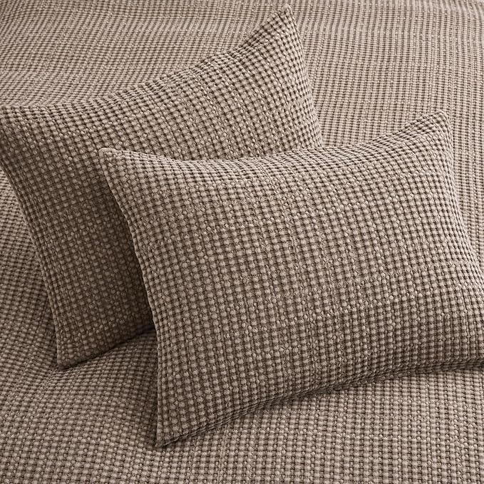 Levtex Home Mills Waffle Full/Queen Quilt Set (88x92in) with 2 Pillow Shams (26x20in) - Cocoa - Cotton Waffle Full/Queen Size Quilt Bedding Set - Lightweight, Soft, Pre-Washed