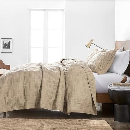 California Oversized Quilt King Size Bedding Sets with Pillow Shams, Beige Lightweight Soft Bedspread Coverlet, Cal Super Quilted Blanket Thin Comforter Bed Cover for All Season, 118x106 inches