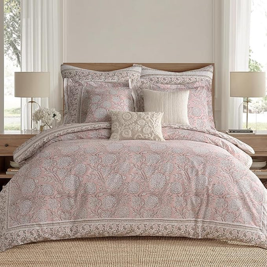 Levtex Home Adare Blush Reversible Queen Duvet Cover Set (90x94in) with 2 Pillow Shams (26x20in) - Floral Bedding - Blush and White - 100% Cotton Queen Size Duvet Cover Set - Soft, Pre-Washed