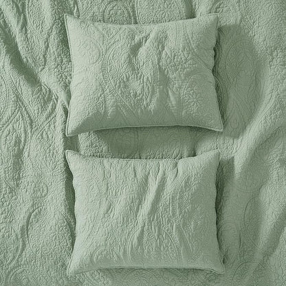 palassio Sage Green Paisley 100% Cotton Quilt California Cal King Size Bedding Sets with 2 Pillow Shams, Oversized Boho Farmhouse Vintage Soft Bedspread Shabby Chic Coverlet for All Season, 3 Pieces
