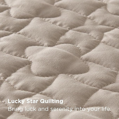 Bedsure Quilts Queen Size - Lightweight Bedspreads Queen Size with Lucky Star Quilting, Soft Quilt Bedding Set, Taupe Comforter Set Coverlet for All Seasons with 2 Pillow Shams (90" x 96") | Skin-Friendly Soft, All-Season Comfort, Breathable, Lightweig...
