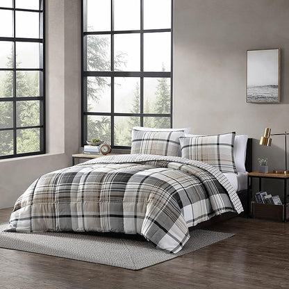 Eddie Bauer - Queen Comforter Set, Plaid Reversible Bedding, Stylish & Warm Home Decor (Normandy Grey, Queen)