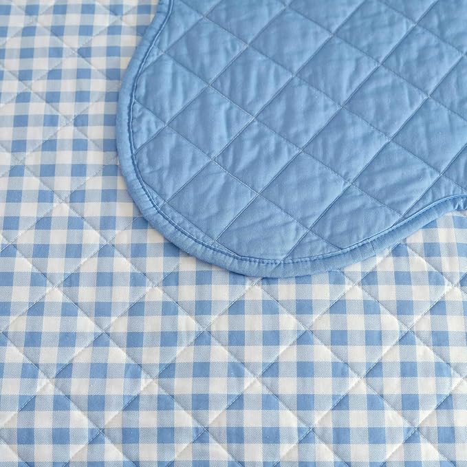 Martha Stewart - Queen Quilt Set, 100% Soft & Breathable Bedding with a Lightweight Feel for Year Round Comfort, 3 Piece Bed Set with Matching Pillowcases (Olivia Gingham Blue)