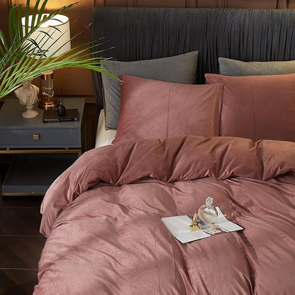 Ivellow Velvet Duvet Cover Queen Size 3 Pcs Flannel Blush Pink Duvet Cover Queen Velvet Comforter Cover Bedding Set Ultra Soft Cozy Solid Luxury Velour Duvet Cover Set Zipper Closure Corner Ties