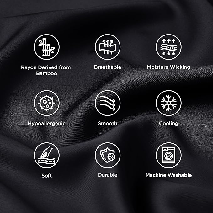 Bedsure Pillow Cases Standard Size, Cooling Pillow Cases, Rayon Derived from Bamboo Black Pillowcases Standard Set of 2, PureWoven Silky Soft Bedding Pillow Covers with Envelope Closure, 20x26 Inches