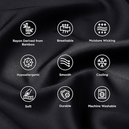 Bedsure King Size Pillow Cases Set of 2, Cooling Pillow Cases King, Rayon Derived from Bamboo Black Pillowcases, PureWoven Silky Soft Cool Bedding Pillow Covers with Envelope Closure, 20x36 Inches
