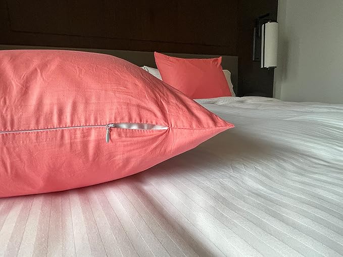 iMaylex Soft 100% Egyptian Cotton Zipper Closure Pillowcases, Cozy and Lightweight Pillow Case, Set of 2, Coral Pink, Queen, 20" x 30"