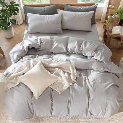 MooMee Bedding Duvet Cover Set 100% Washed Cotton Linen Like Textured Breathable Durable Soft Comfy (Solid Tan, King 104"x90")