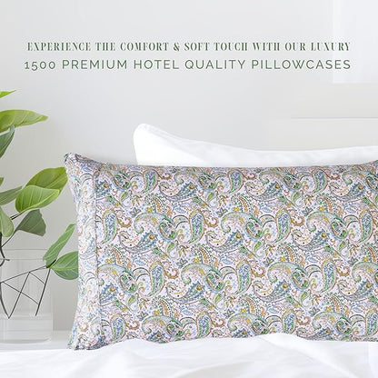 Elegant Comfort Ultra Soft Set of 2 Floral Print Pillowcases - 1500 Premium Hotel Quality Microfiber, Soft and Smooth Envelope Closure 2-Piece Pillow Covers - Standard/Queen, Paisley Teal