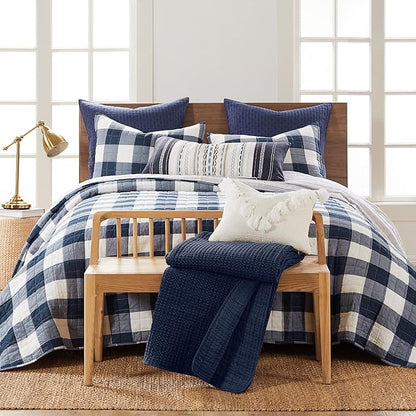 Levtex Home - Camden Bedspread Set - Full Bedspread (96 x 110 in.) + Two Standard Pillow Shams (26 x 20 in.) - Buffalo Check in Navy and Cream - Reversible Pattern - Cotton