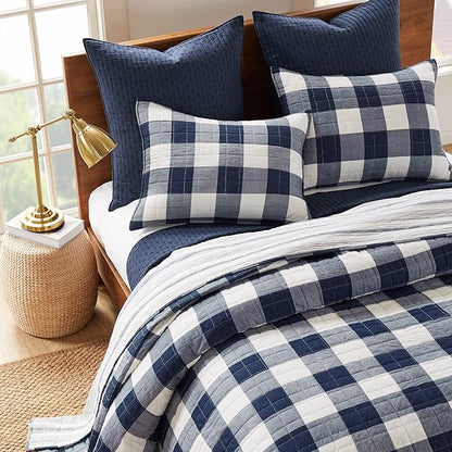 Levtex Home - Camden Bedspread Set - Full Bedspread (96 x 110 in.) + Two Standard Pillow Shams (26 x 20 in.) - Buffalo Check in Navy and Cream - Reversible Pattern - Cotton