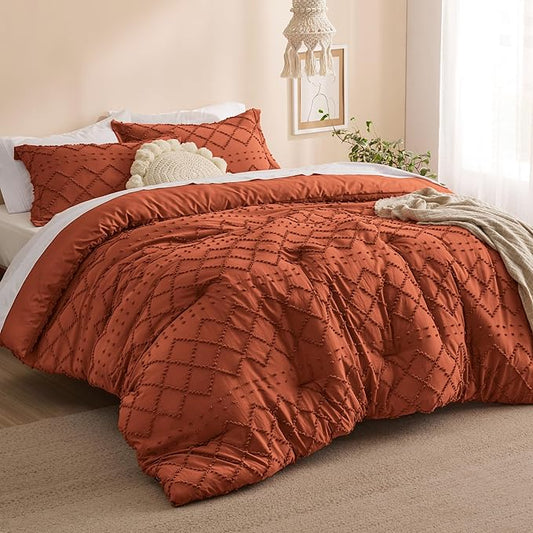 Bedsure California King Comforter Set - Terracotta Comforter, Boho Tufted Shabby Chic Bedding for Kids, 3 Pieces Vintage Farmhouse Bed Set for All Seasons, Fluffy Soft Bedding with 2 Pillow Shams
