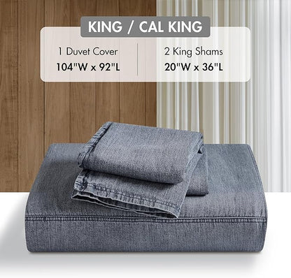 Woolrich King Duvet Cover Set Cotton Stone Washed, Oversized Duvet Cover for King Size Bed, All Season Soft King Size Bedding Cover, McKenzie, King/Cal King Blue 3 Piece