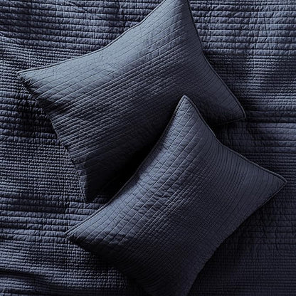 palassio Striped Navy Blue 100% Cotton Quilt Queen Size Bedding Sets, Lightweight Crinkly Channel Pick Stitch Textured Bedspread Soft Shabby Chic Farmhouse Country Coverlet for All Season, 2 Shams