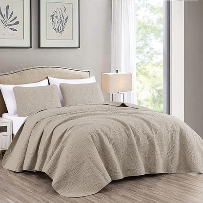 Chezmoi Collection Austin 3-piece Oversized Bedspread Coverlet Set (King, Khaki) | Oversized, Lightweight, Fade Resistant