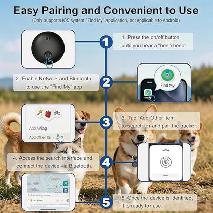GPS Tracker for Dogs, Smart Collar with Real-Time Location - Pet Location Tracker with Holder, No Monthly Fee/No SIM Card, Works with iOS Find My【Apple MFi Certified】 ﻿, Ultra-Slim, IP68 Waterproof