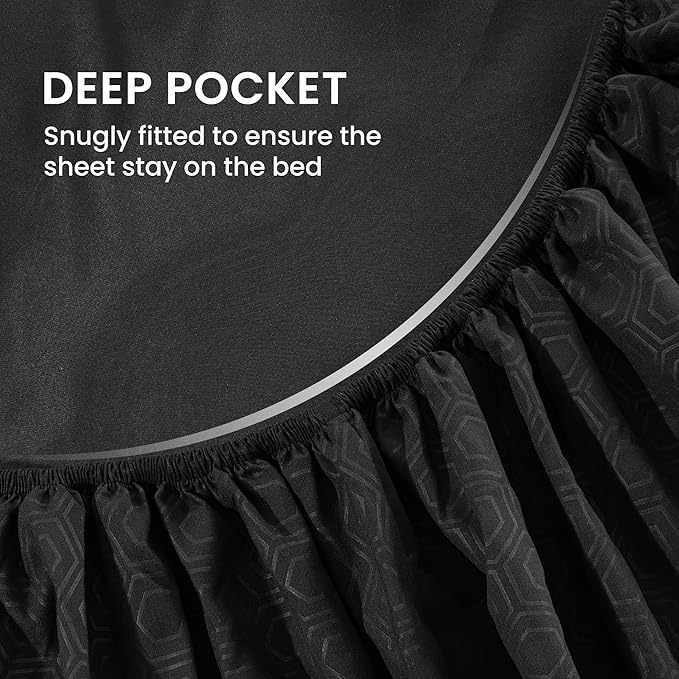 SLEEP ZONE Luxury Embossed Sheets Set Full Size, Black Honeycomb Pattern Sheet & Pillowcase Sets 4 Piece - Super Soft, Wrinkle Free, Fade Resistant, Deep Pocket 16" (Black, Full)