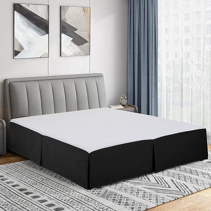 Cathay Home Double Brushed Microfiber Pleated Easy Fit Bed Skirt, Ultra Soft, Fade and Wrinkle Resistant - Black, California King