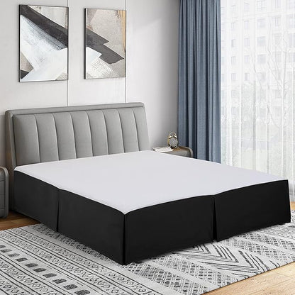 Cathay Home Double Brushed Microfiber Pleated Easy Fit Bed Skirt, Ultra Soft, Fade and Wrinkle Resistant - Black, Twin