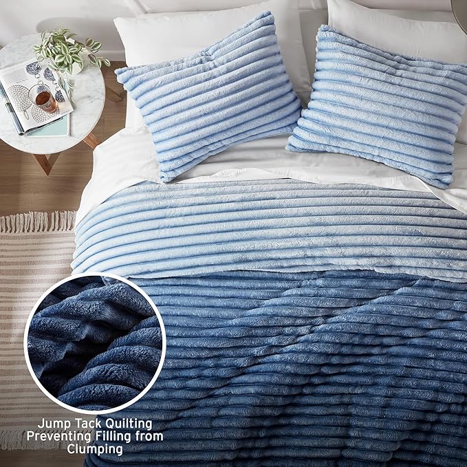 Intelligent Design Twin Comforter Set, Plush Bedding, Microfiber Reverse, 2 Piece, Lightweight, Super Soft Ribbed Velvet Comforter 1 Sham, All Season Fluffy Bed Set, Avril, Twin/Twin XL Blue Ombre