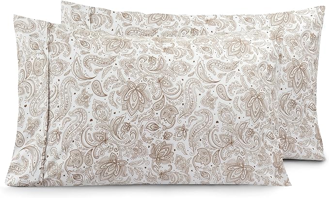 Elegant Comfort Luxury Ultra-Soft 2-Piece Pillowcase Set - 1500 Premium Hotel Quality Microfiber Double Brushed - Wrinkle Resistant, King Size, Paisley Pattern Taupe